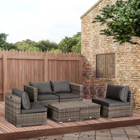 Outsunny 8pc Outdoor Patio Furniture Set Weather Wicker Rattan Sofa Chair Grey