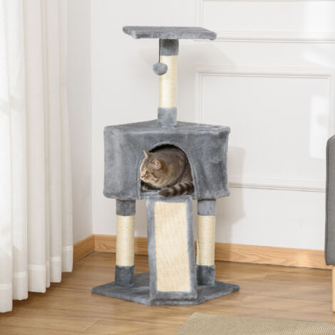 PawHut 3 Level Cat Tree for Indoor Cats Sisal Scratching Posts Perch Condo Grey