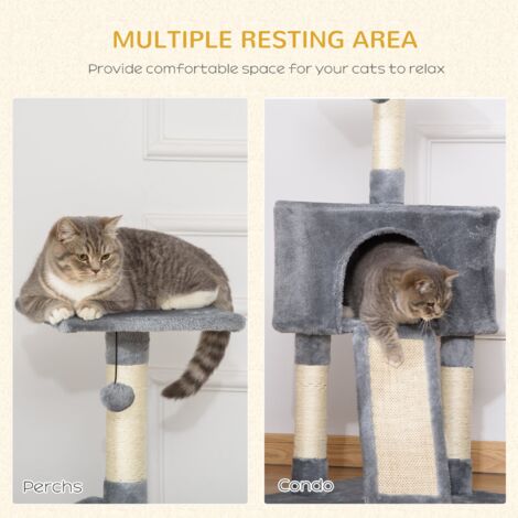 PawHut 3 Level Cat Tree for Indoor Cats Sisal Scratching Posts Perch Condo Grey