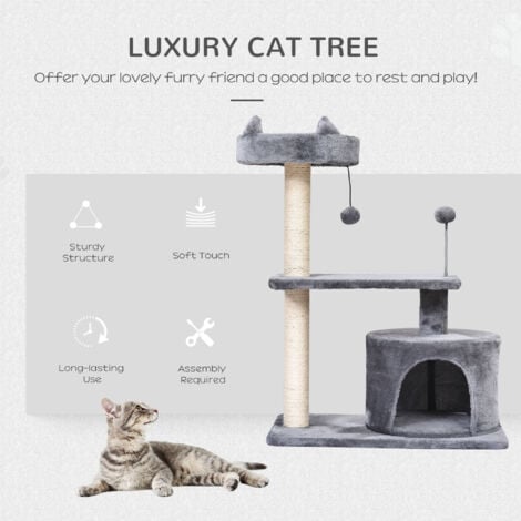 PawHut Mult-level Cat Tree for Indoor Cats Scratch Post Scratcher Climbing Condo Grey