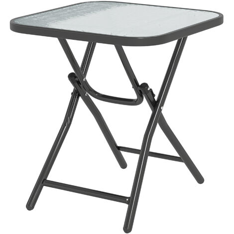 Outsunny Folding Garden Table Square Foldable Table with Safety Buckle Black