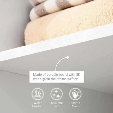 HOMCOM Rolling Open Wardrobe Hanging Rail Storage Shelves for Clothes White