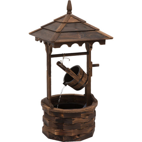 Outsunny Wood Garden Wishing Well Fountain Barrel Waterfall with Pump for Garden (1/5)