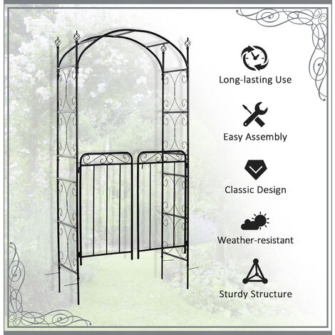 Outsunny Metal Decorative Backyard Arch w/ Gate Garden Arbor for ...