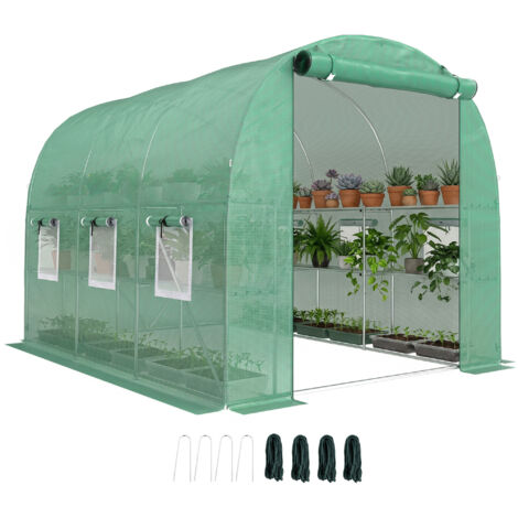 Outsunny Walk-in Greenhouse with Shelves, Green House with Mesh Windows (1/5)