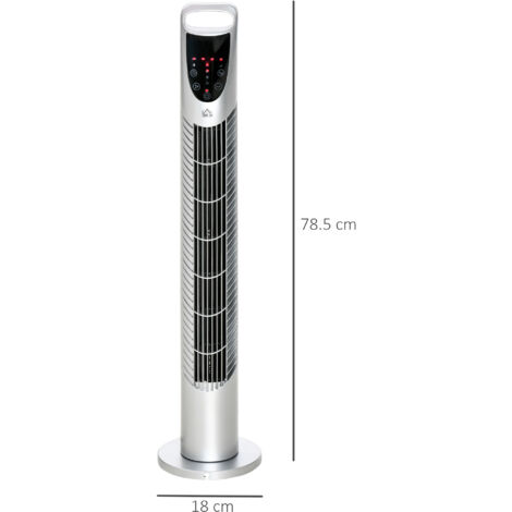 HOMCOM 78.5cm Oscillation Tower Fan with Remote Control 40W 3-Speed Wind Silver