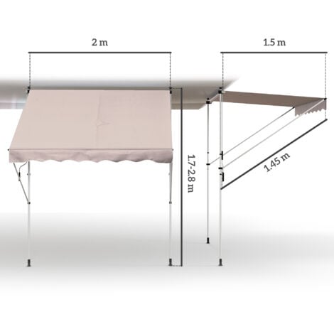 Outsunny 2x1.5m Manual Retractable Patio Awning Floor- to-ceiling Shade Beige