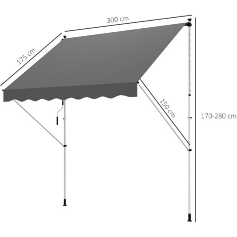 Outsunny 3 x 1.5 m Retractable patio  Awning Floor-to-ceiling shade Grey