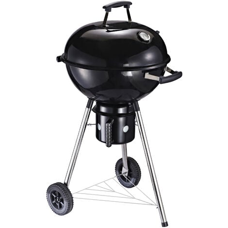 Outsunny Freestanding Charcoal BBQ Grill Portable Cooker w/ Wheels Storage Shelves