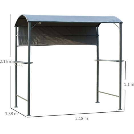 Outsunny 7ft Outdoor Double-tier BBQ Grill Canopy Gazebo w/ 2 Shelf, 5 Hooks