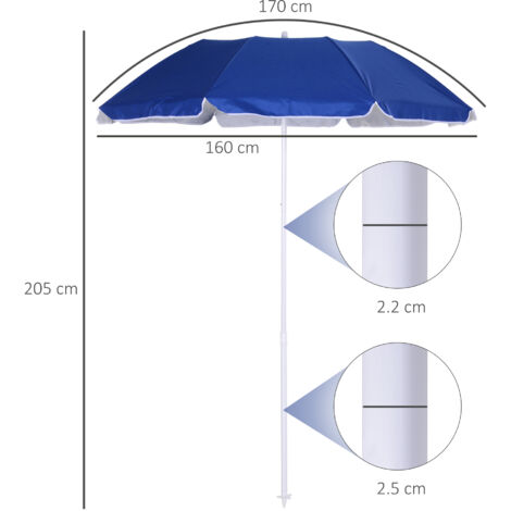 Outsunny arc1.7m x 2.05m Outdoor Beach Umbrella Parosol Sun Shelter Tilt Blue