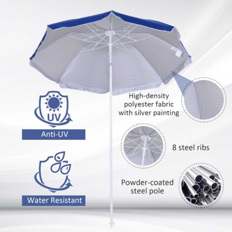 Outsunny arc1.7m x 2.05m Outdoor Beach Umbrella Parosol Sun Shelter Tilt Blue