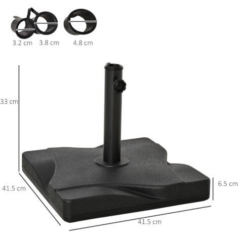 Outsunny 20KG Square Patio Parasol Base, Fits Φ32mm,Φ38mm,Φ48mm Pole - Black