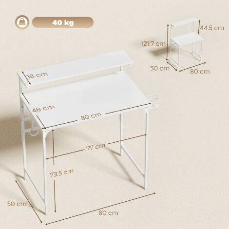 HOMCOM Computer Desk, 80cm Home Office Study Table with Hutch Shelf, White