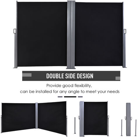 Outsunny Retractable Double Side Awning Screen Fence Privacy Black