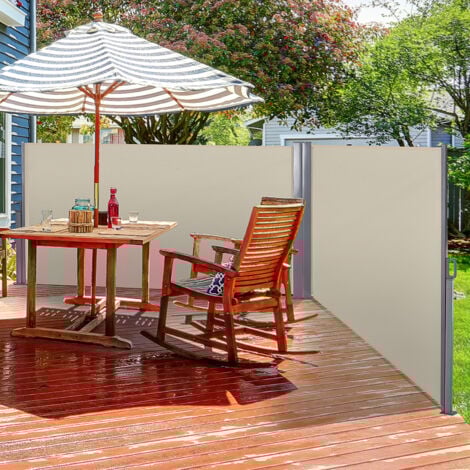 Outsunny Retractable Double Side Awning Screen Fence Privacy  Beige
