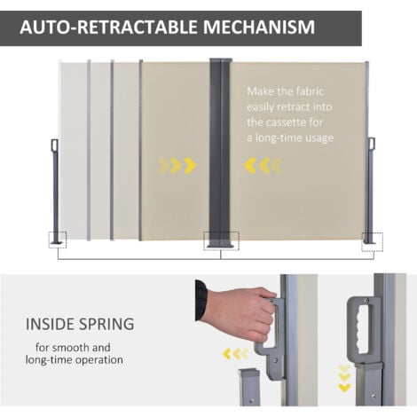 Outsunny Retractable Double Side Awning Screen Fence Privacy  Beige
