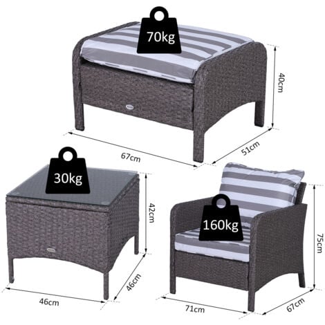 Outsunny 5 Pieces Outdoor Patio Furniture Set Wicker Conversation Set Deep Grey