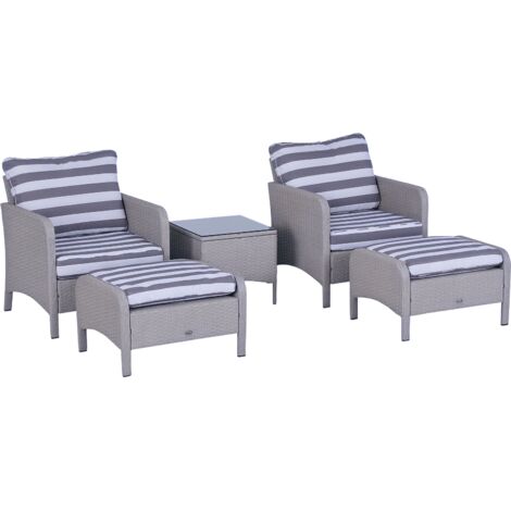Outsunny 5 Pieces Outdoor Patio Furniture Set Wicker Conversation Set Grey and White