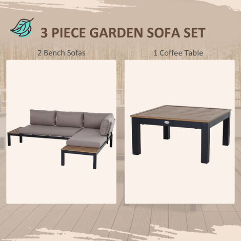 Outsunny 3pcs Garden Sectional Sofa Side Table Furniture Set w/ Cushion