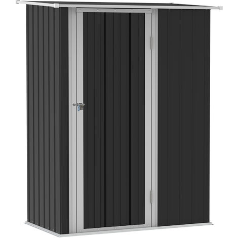 Outsunny 4.5ft x 3ft Corrugated Garden Metal Storage Shed Outdoor Equipment Tool Sloped Roof Door w/Latch Weather-Resistant Paint Grey