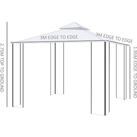 Outsunny 3 x 3(m) Garden Gazebo Double Top Gazebo Canopy w/ Curtains Cream