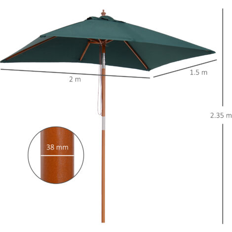 Outsunny Wooden Patio Umbrella Market Parasol Outdoor Sunshade 6 Ribs Green