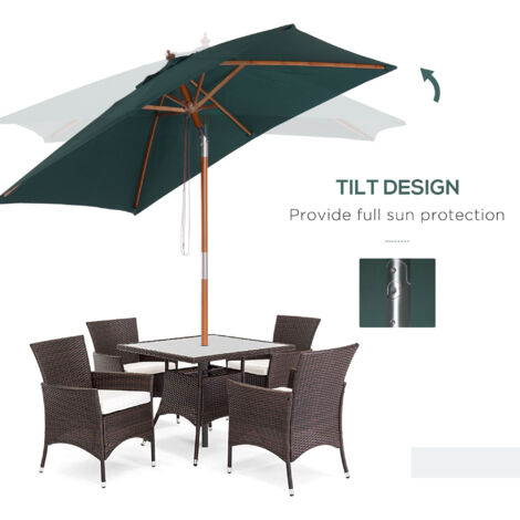 Outsunny Wooden Patio Umbrella Market Parasol Outdoor Sunshade 6 Ribs Green