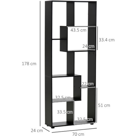 HOMCOM 7-Tier Bookshelf w/ Melamine Surface Foot Pads Anti-Tipping for Home  Black