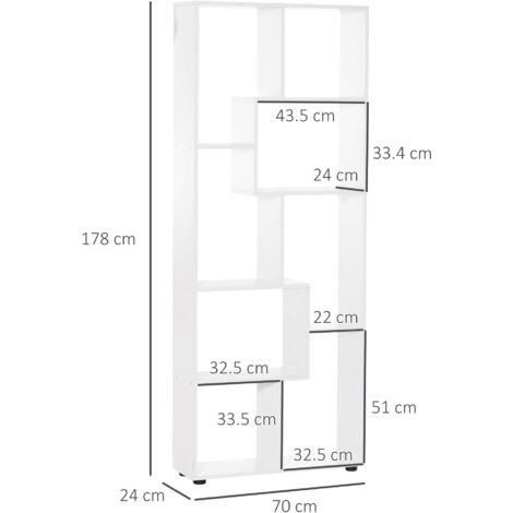 HOMCOM 7-Tier Bookshelf w/ Melamine Surface Foot Pads Anti-Tipping for Home  White