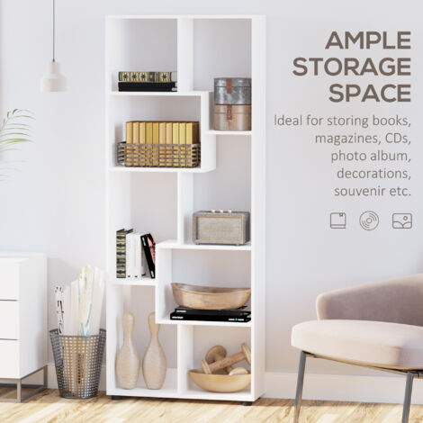HOMCOM 7-Tier Bookshelf w/ Melamine Surface Foot Pads Anti-Tipping for Home  White