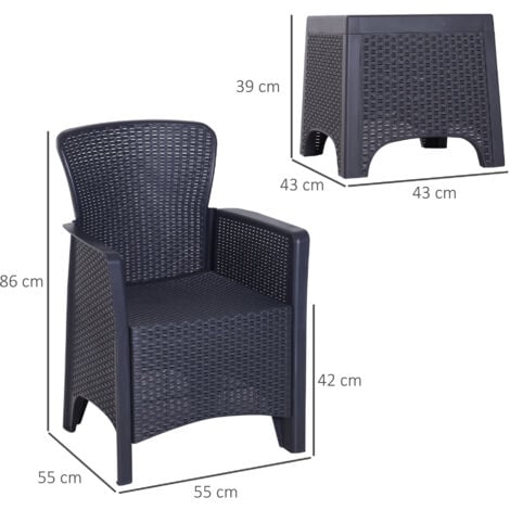 Outsunny 3-PCS Conversation Set Rattan Sofa Furniture Set Polyester Cushion