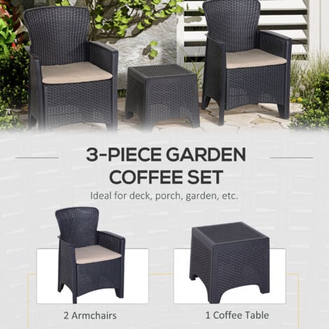 Outsunny 3-PCS Conversation Set Rattan Sofa Furniture Set Polyester Cushion