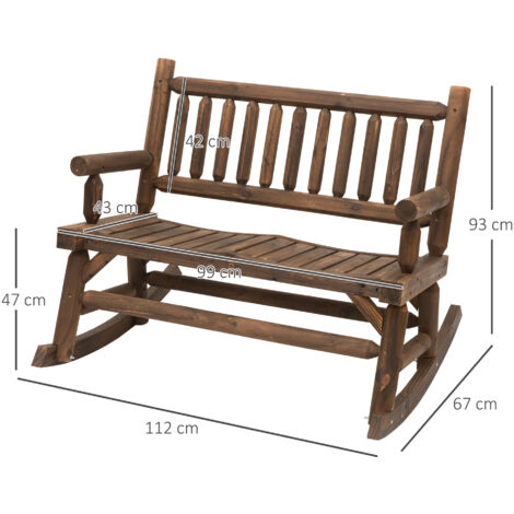 Long Bench Rocker Outsunny Fir Wood Rocking Bench Wooden Patio 2-Person Outdoor Rocker ...