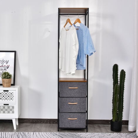 HOMCOM Storage Coat Rack Hallway Bedroom Organiser Shelves w/ Hanger, 3 Drawer