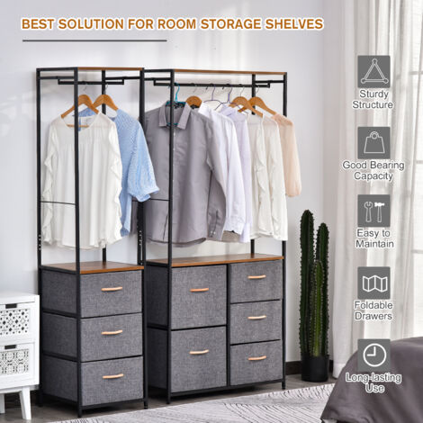 HOMCOM Storage Coat Rack Hallway Bedroom Organiser Shelves w/ Hanger, 3 Drawer