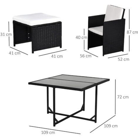 Outsunny 9PC Rattan Garden Furniture Outdoor Patio Dining Table Set Black