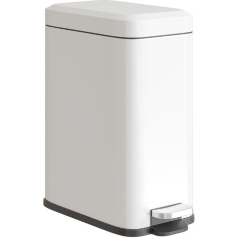 HOMCOM 5L Rectangle Compact Bin Steel Body Inner Bucket Quiet-Close Lid w/Pedal White