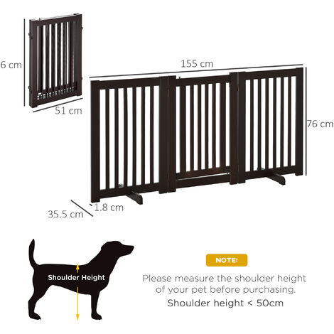 PawHut Freestanding Dog Gate Wood Safety Pet Barrier Foldable w/ Support Feet Brown Brown