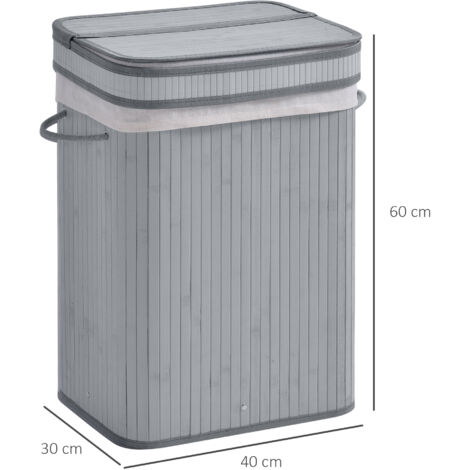 HOMCOM Wooden Laundry Basket Compartment Flip Lid Removable Lining Handles 70L