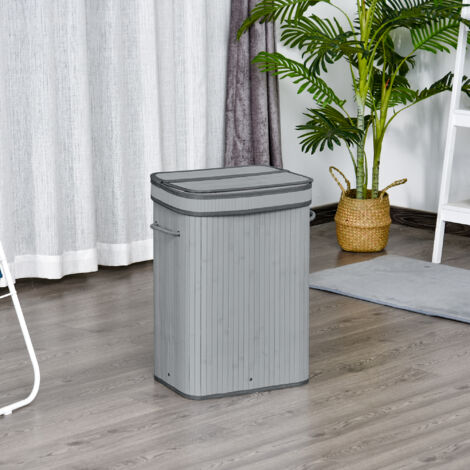 HOMCOM Wooden Laundry Basket Compartment Flip Lid Removable Lining Handles 70L