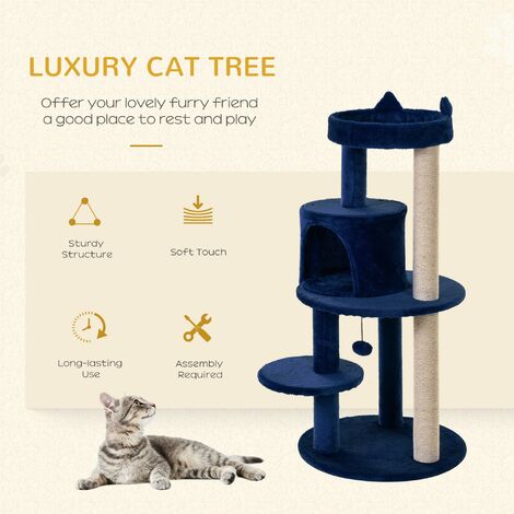Pawhut 104cm Cat Tree for Indoor Cats Kitten Scratching Post Climbing Tower Blue