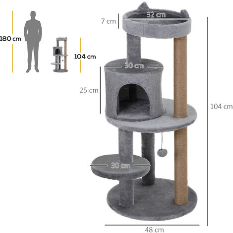 Pawhut 104cm Cat Tree for Indoor Cats Kitten Scratching Post Climbing Tower Grey