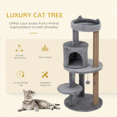 Pawhut 104cm Cat Tree for Indoor Cats Kitten Scratching Post Climbing Tower Grey