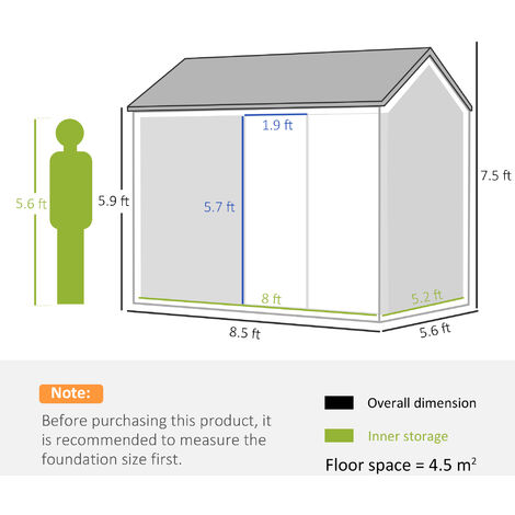 Outsunny 8x6ft Metal Garden Shed Outdoor Storage Shed w/ Doors Window, Grey