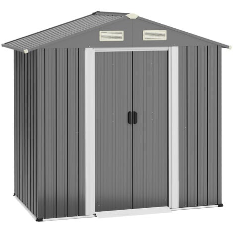Outsunny 6ft x 4ft Metal Shed Garden Shed w/ Double Door & Air Vents, Grey