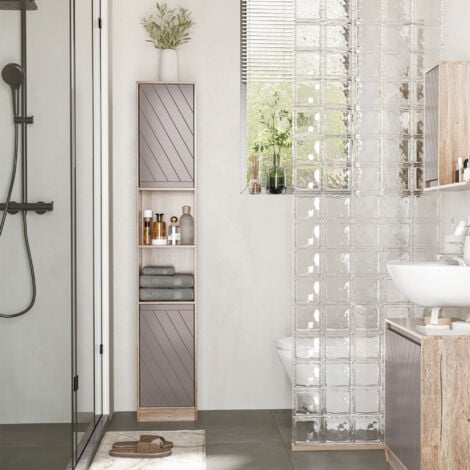 HOMCOM Narrow Bathroom Storage Cabinet with Open Compartment, Oak