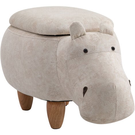 HOMCOM Hippo Storage Stool Cute Decoration Footrest Wood Frame Legs Cream