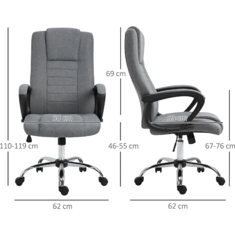 Vinsetto Linen Office Chair 360° Swivel High Back Wide Adjustable Seat Grey