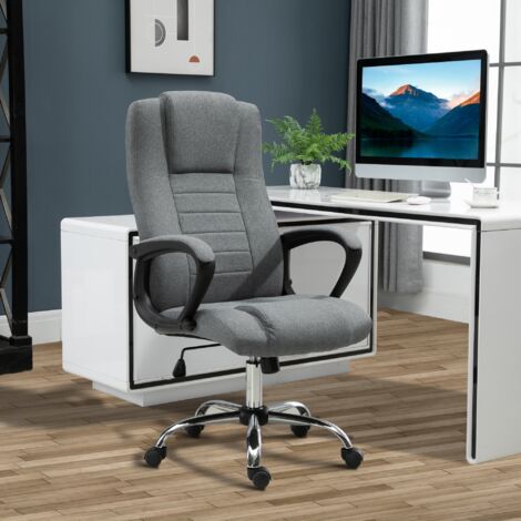 Vinsetto Linen Office Chair 360° Swivel High Back Wide Adjustable Seat Grey
